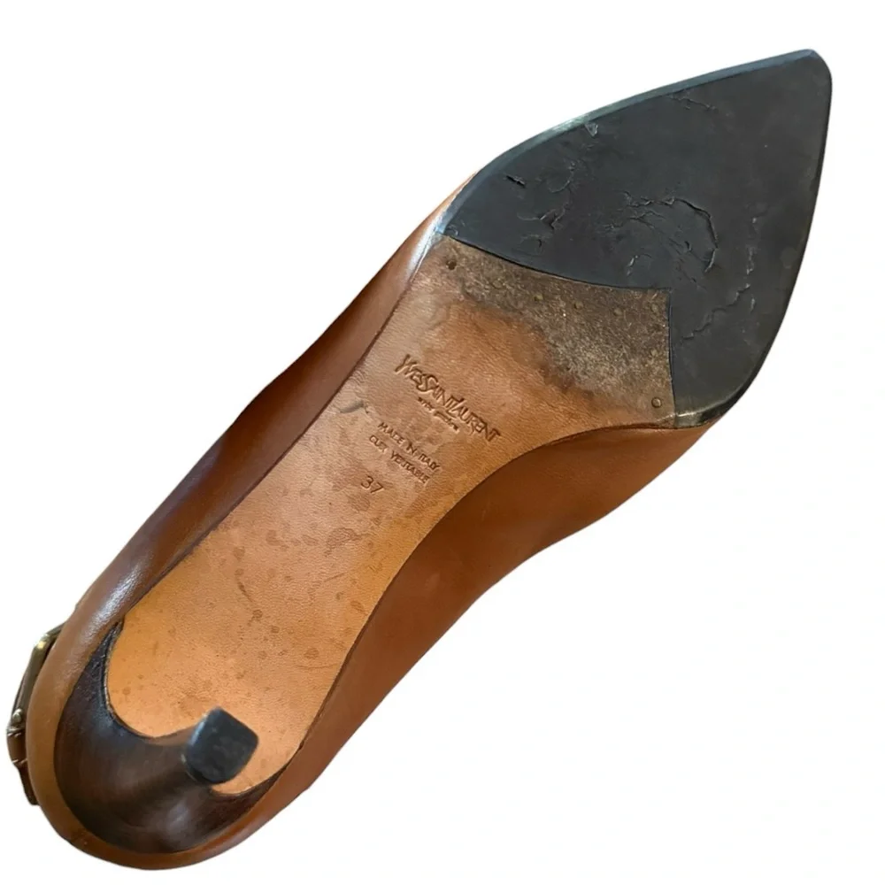 Yves Saint Laurent YSL Vintage Brown Buckle Leather Heels